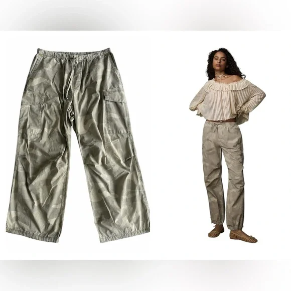 Pilcro Printed Camo Parachute Pants W’s M Cargo Utility Cotton - Anthropologie - Picture 1 of 12